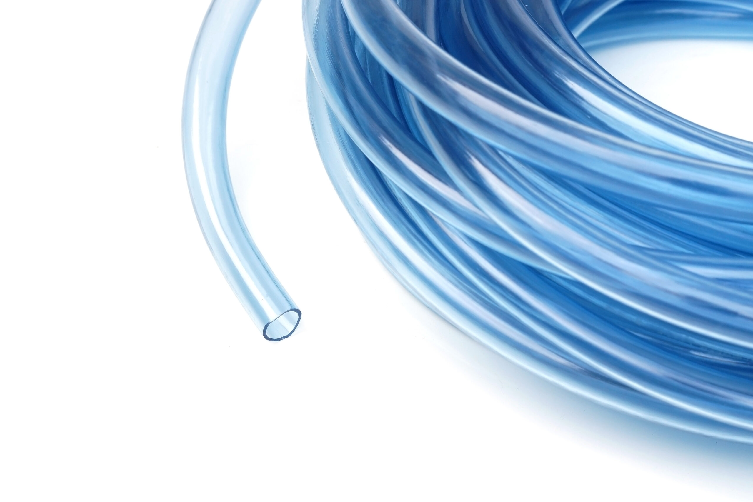 Transparent plastic water hose isolated